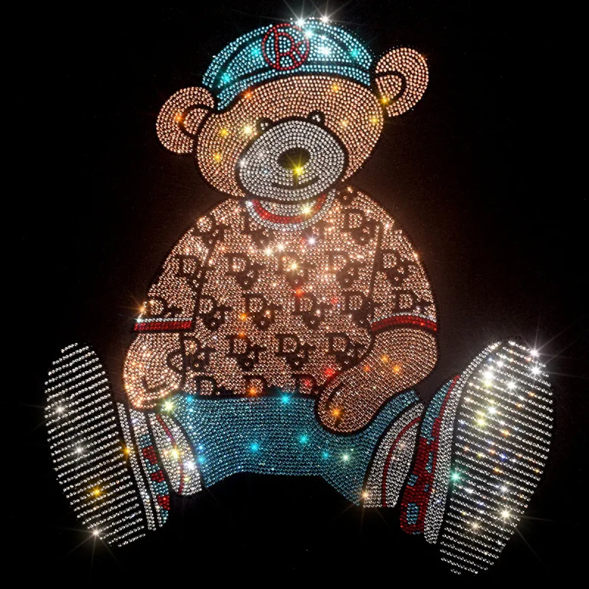 Cute Bear Cotton T-Shirt - Rhinestone Cartoon Top for Women