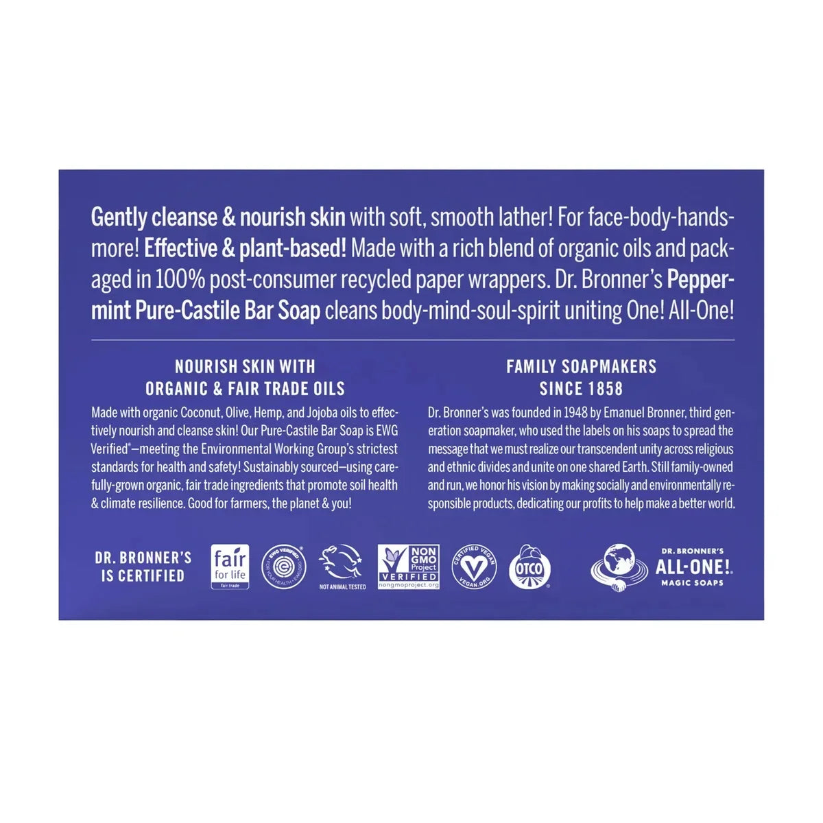 Dr Bronner's Pure Castille Peppermint Bar Soap 6 pack