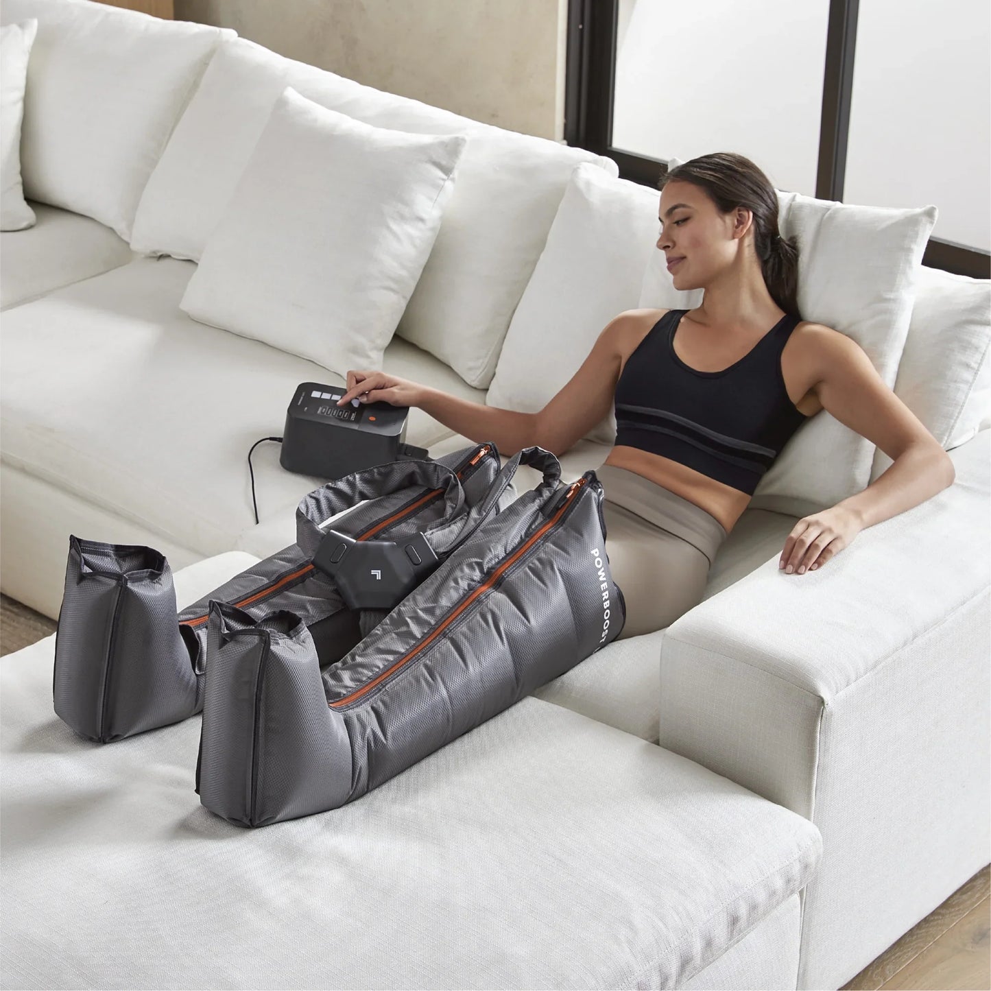 Sharper Image Air Compression Powerboost Boots Flex Leg Recovery System Black