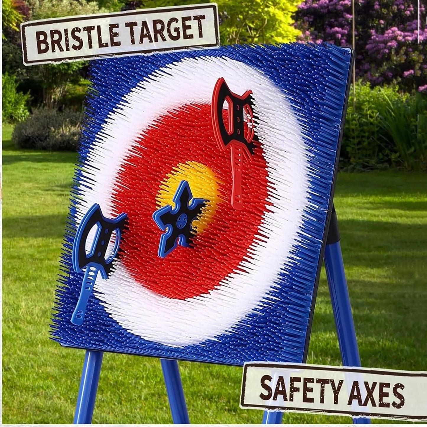 Axe Throwing Bristle Target with 8 Throwing Axes Set - Open Box