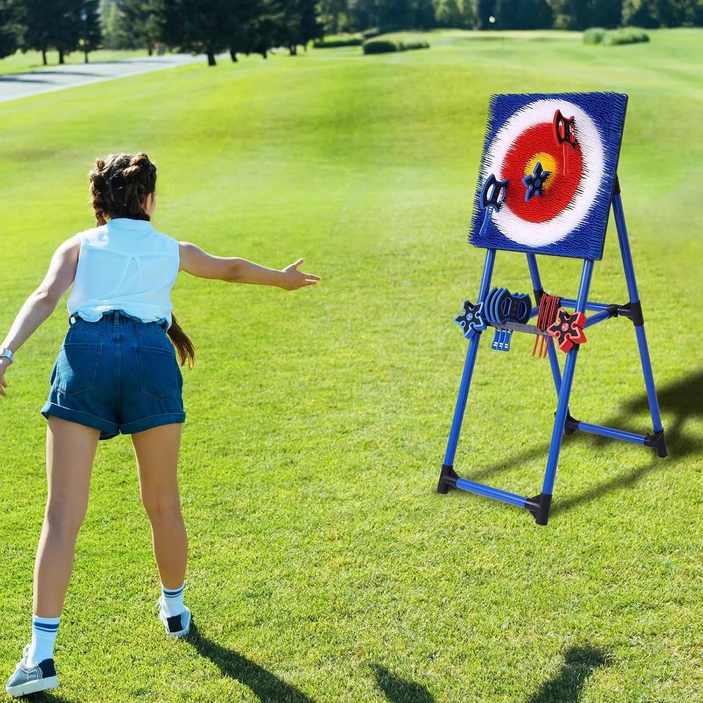 Axe Throwing Bristle Target with 8 Throwing Axes Set - Open Box