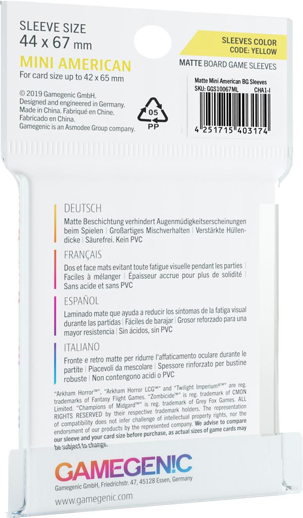 Gamegenic MATTE Sleeves: Mini American (44 x 67 mm, 50 pack)
