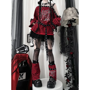 Striped Gothic Punk Top & Leg Warmers – Harajuku Y2K Grunge