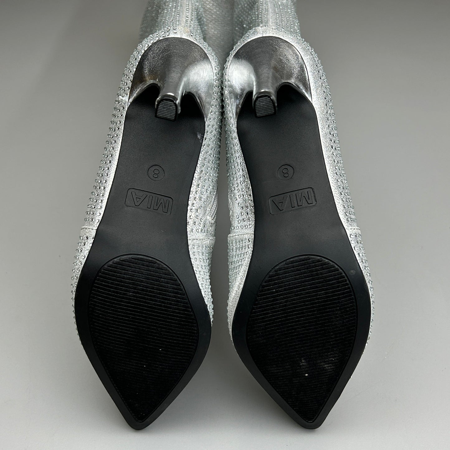 MIA Mackynzie Silver Stone Tall Heeled Boots Sz 8.5M Q100302