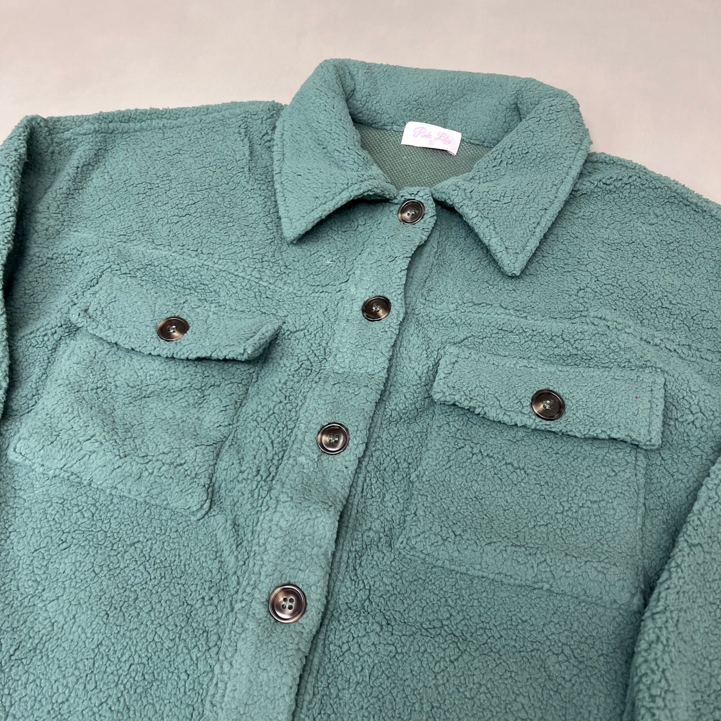 ZA@ PINK LILY Fleece Button-up Jacket Women's Sz L Olive Green PL177 (New)