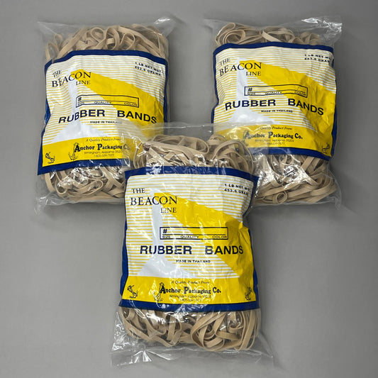 ANCHOR PACKAGING CO The Beacon Line Rubber Bands 3 lbs Total (3 x 1 lb Bags) Size 64 (New)