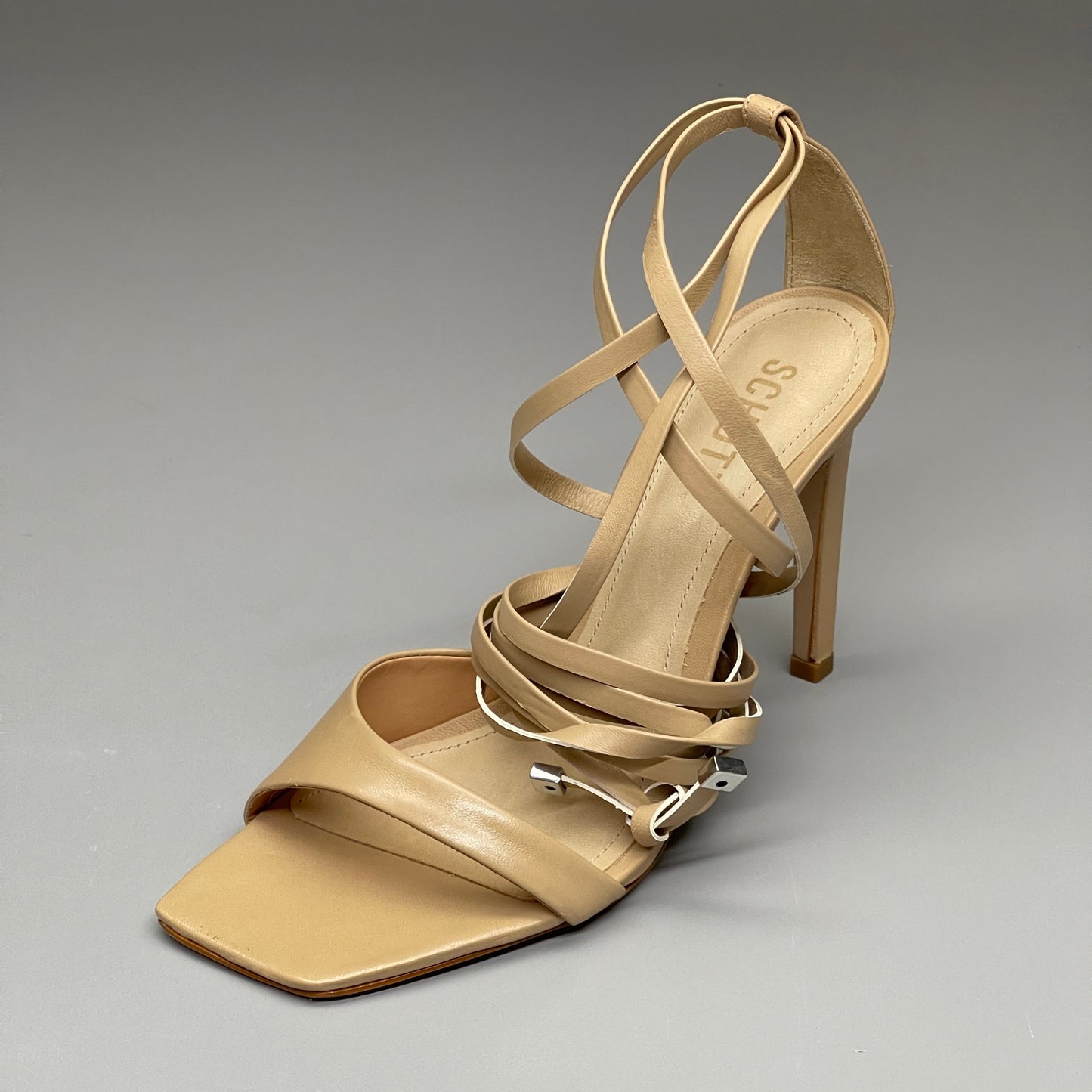 SCHUTZ Bryce Ankle Tie Women's Leather High Heel Sandal Light Nude Sz 7B (New)