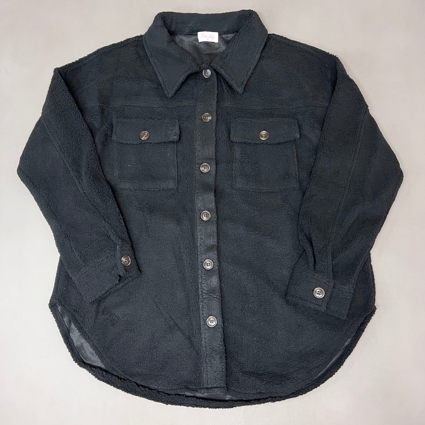 ZA@ PINK LILY Fleece Button-up Jacket Women's Sz L Black PL177 (New)