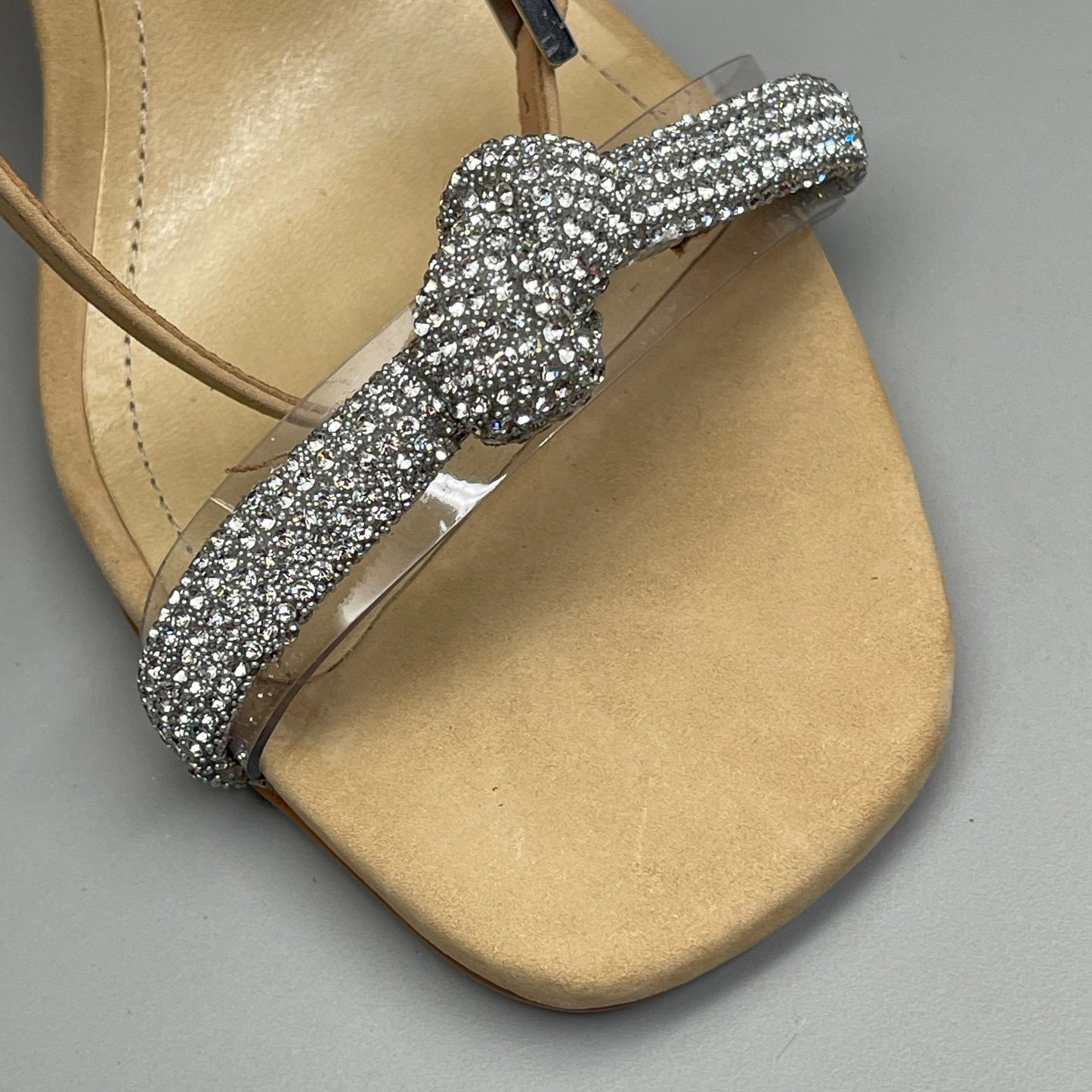 SCHUTZ Peaky Nubuck & Vinyl Multimaterial Women's Sandal Heel Light Nude Sz 8.5B (New)