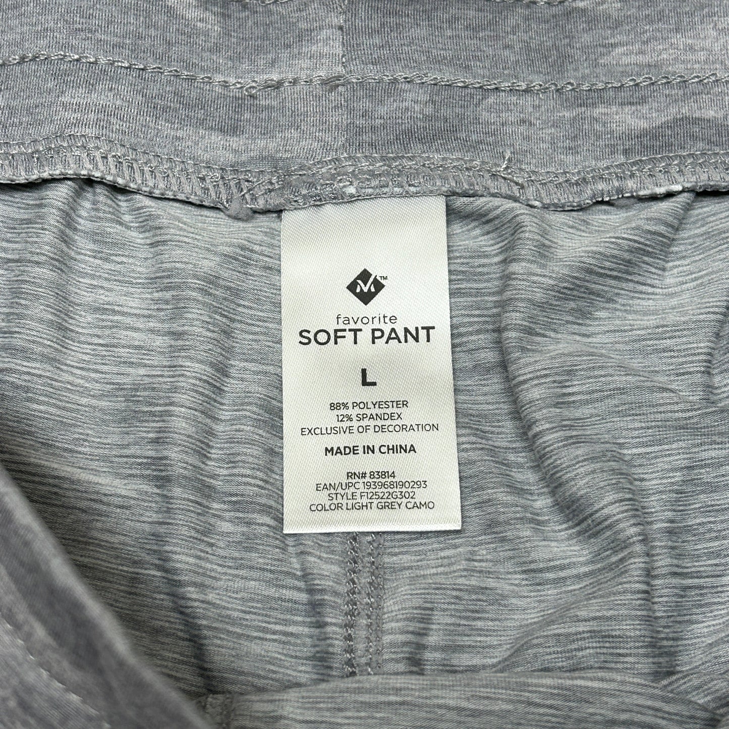 MEMBERS MARK Favorite Straight Leg Soft Pant Light Grey Camo Size Large (New)