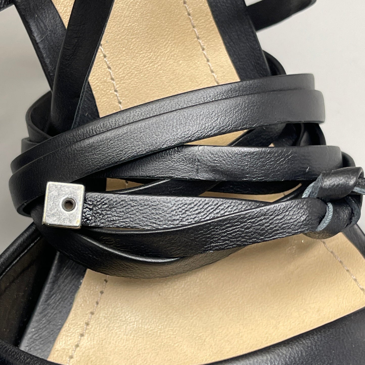 SCHUTZ Bryce Ankle Tie Women's Leather High Heel Strappy Sandal Black Sz 9B (New)