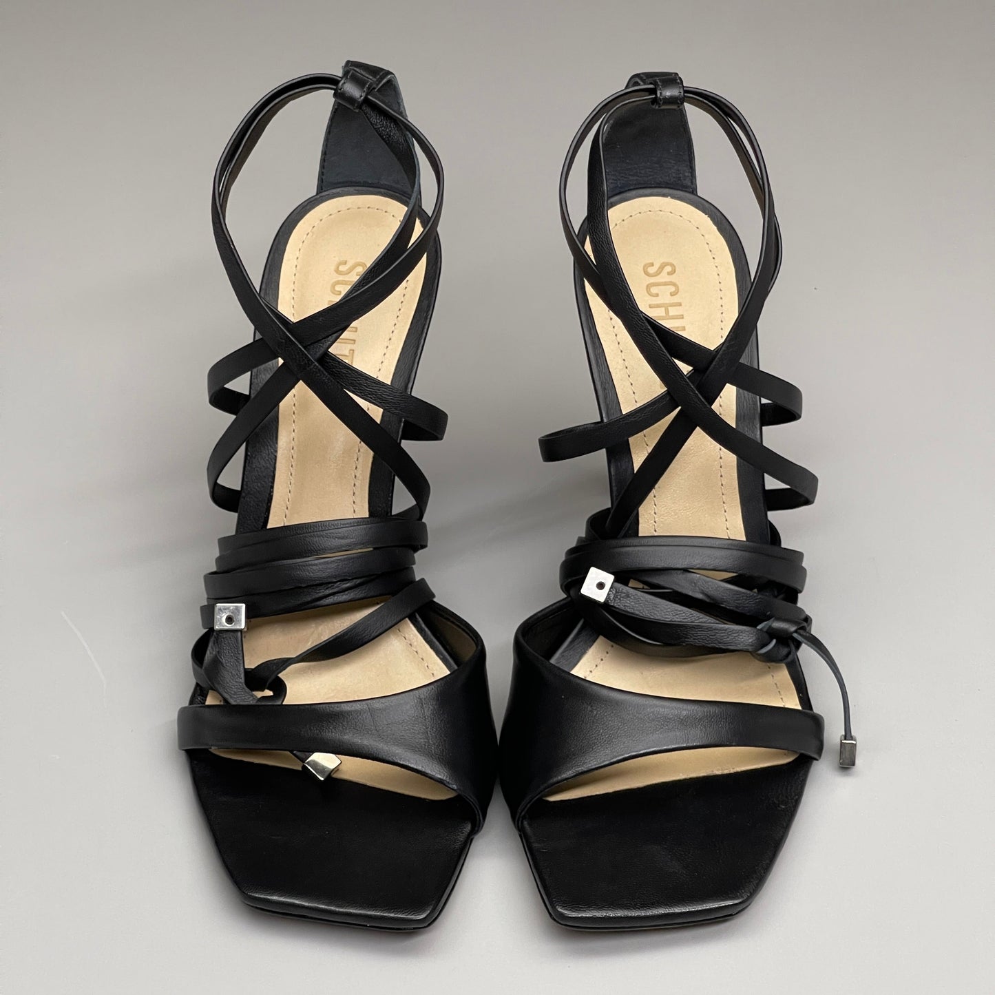 SCHUTZ Bryce Ankle Tie Women's Leather High Heel Strappy Sandal Black Sz 8.5B (New)
