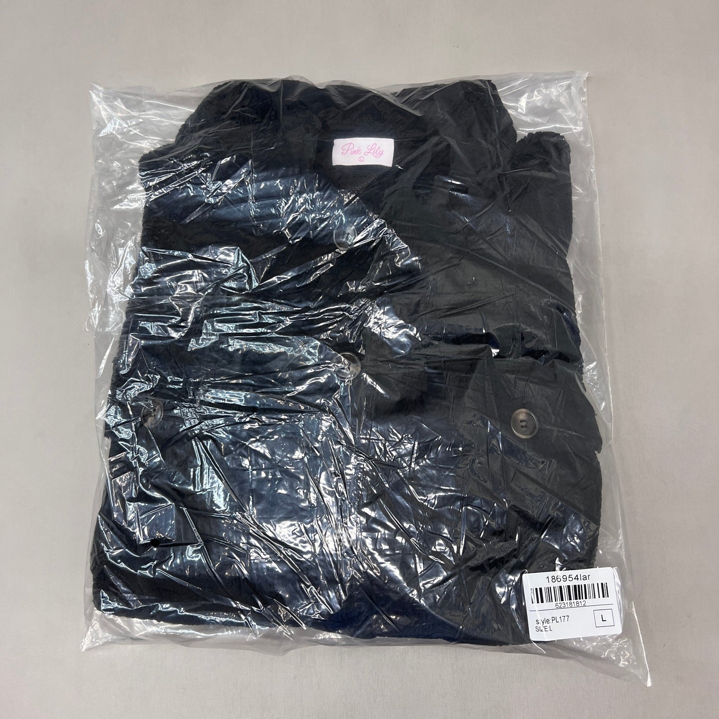ZA@ PINK LILY Fleece Button-up Jacket Women's Sz L Black PL177 (New)