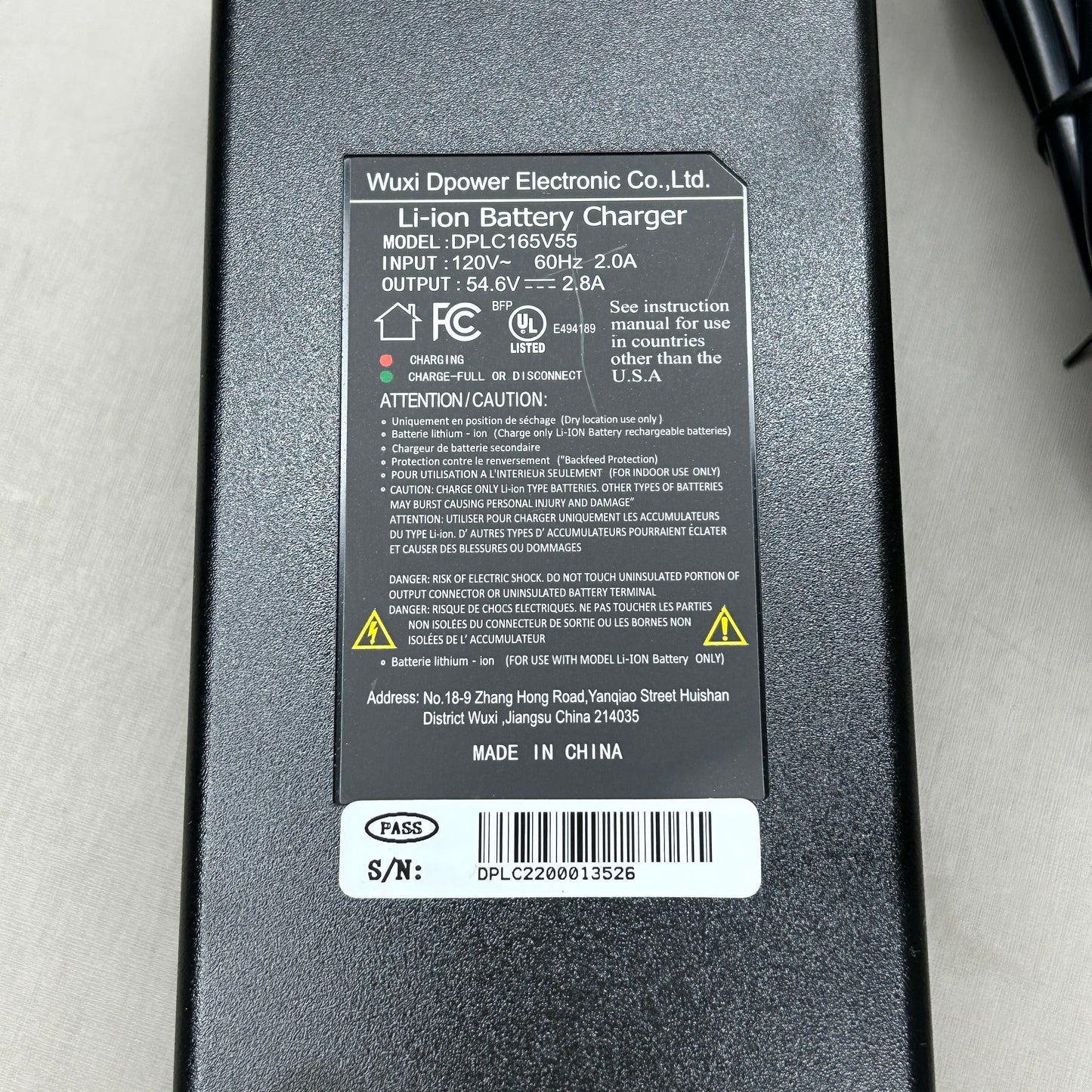 UNBRANDED Electric Bike Battery 48V 15Ah DC Charge Port with Charger (New)