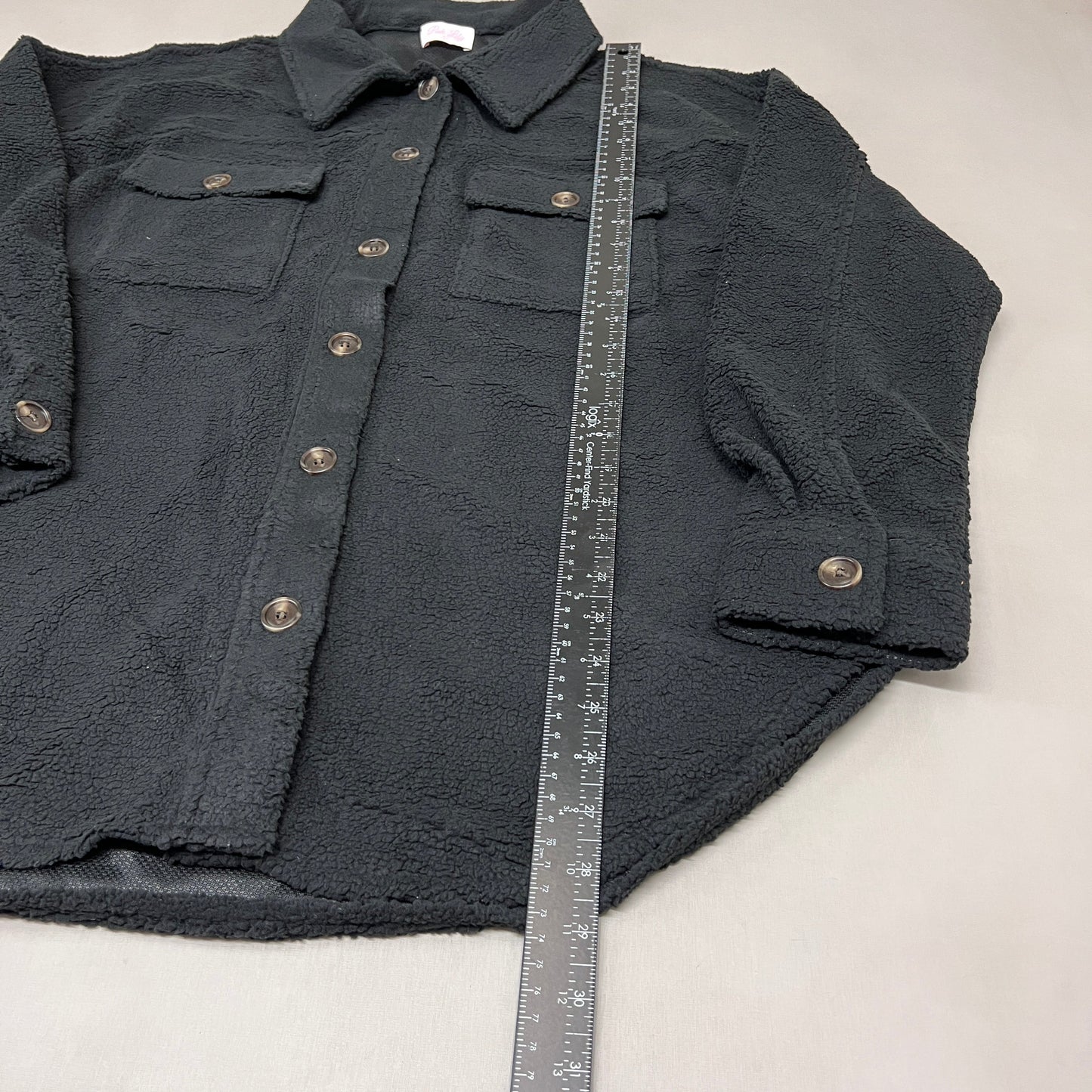 ZA@ PINK LILY Fleece Button-up Jacket Women's Sz L Black PL177 (New)