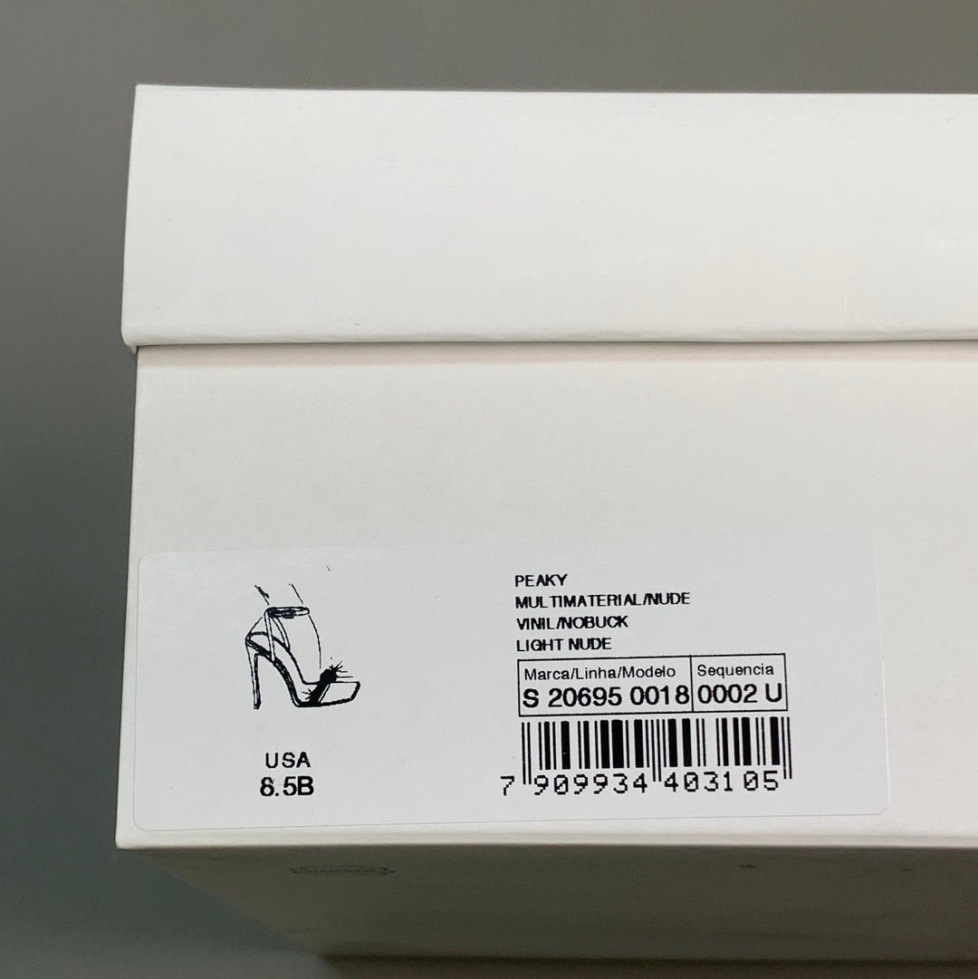 SCHUTZ Peaky Nubuck & Vinyl Multimaterial Women's Sandal Heel Light Nude Sz 8.5B (New)