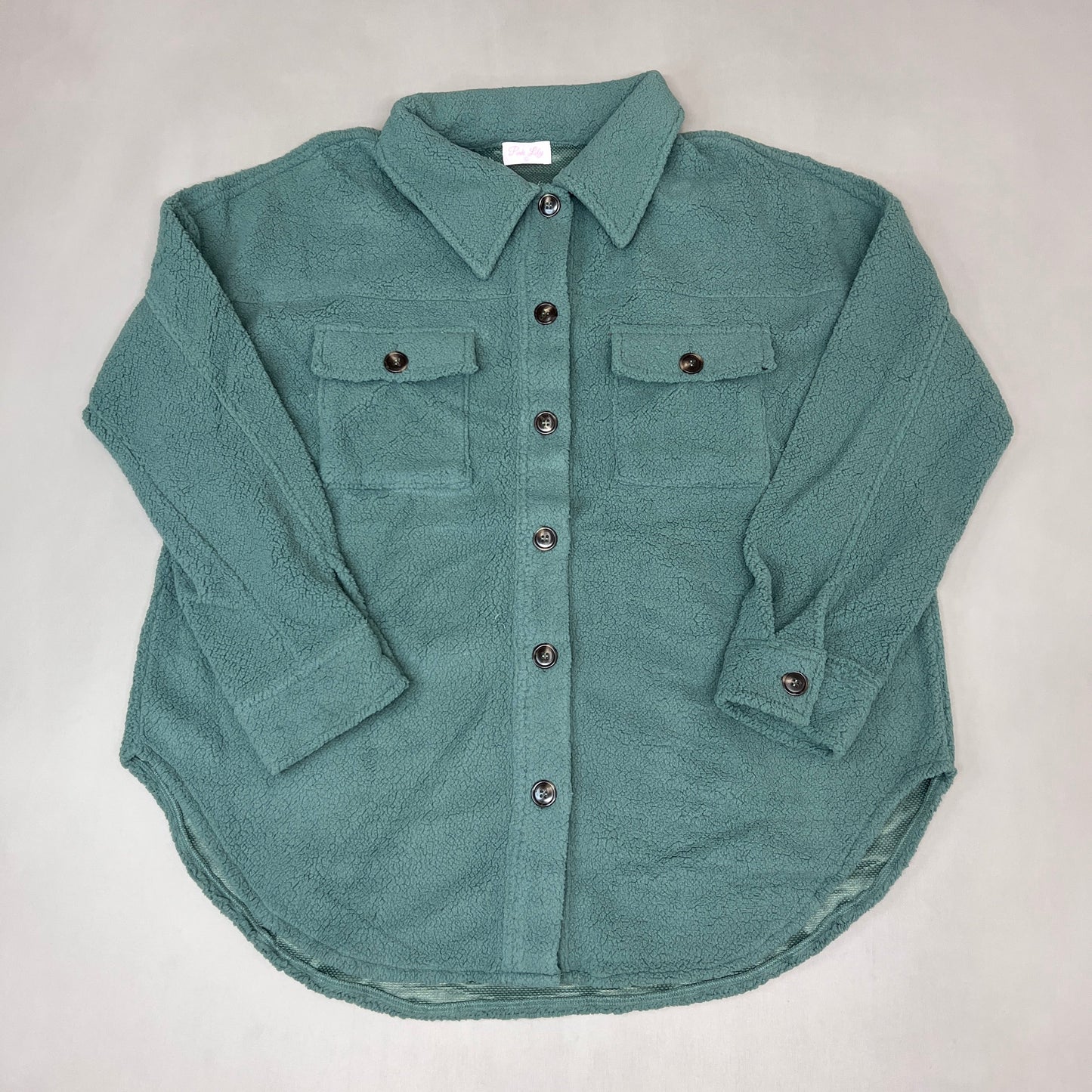 ZA@ PINK LILY Fleece Button-up Jacket Women's Sz L Olive Green PL177 (New)