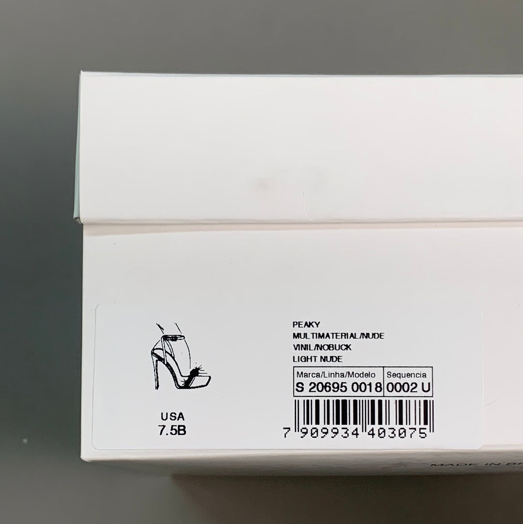 SCHUTZ Peaky Nubuck & Vinyl Multimaterial Women's Sandal Heel Light Nude Sz 7.5B (New)