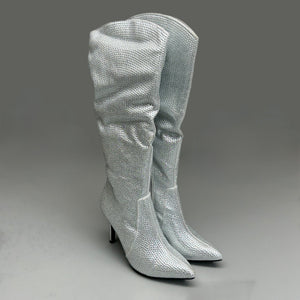 MIA Mackynzie Silver Stone Tall Heeled Boots Sz 9M Q100302