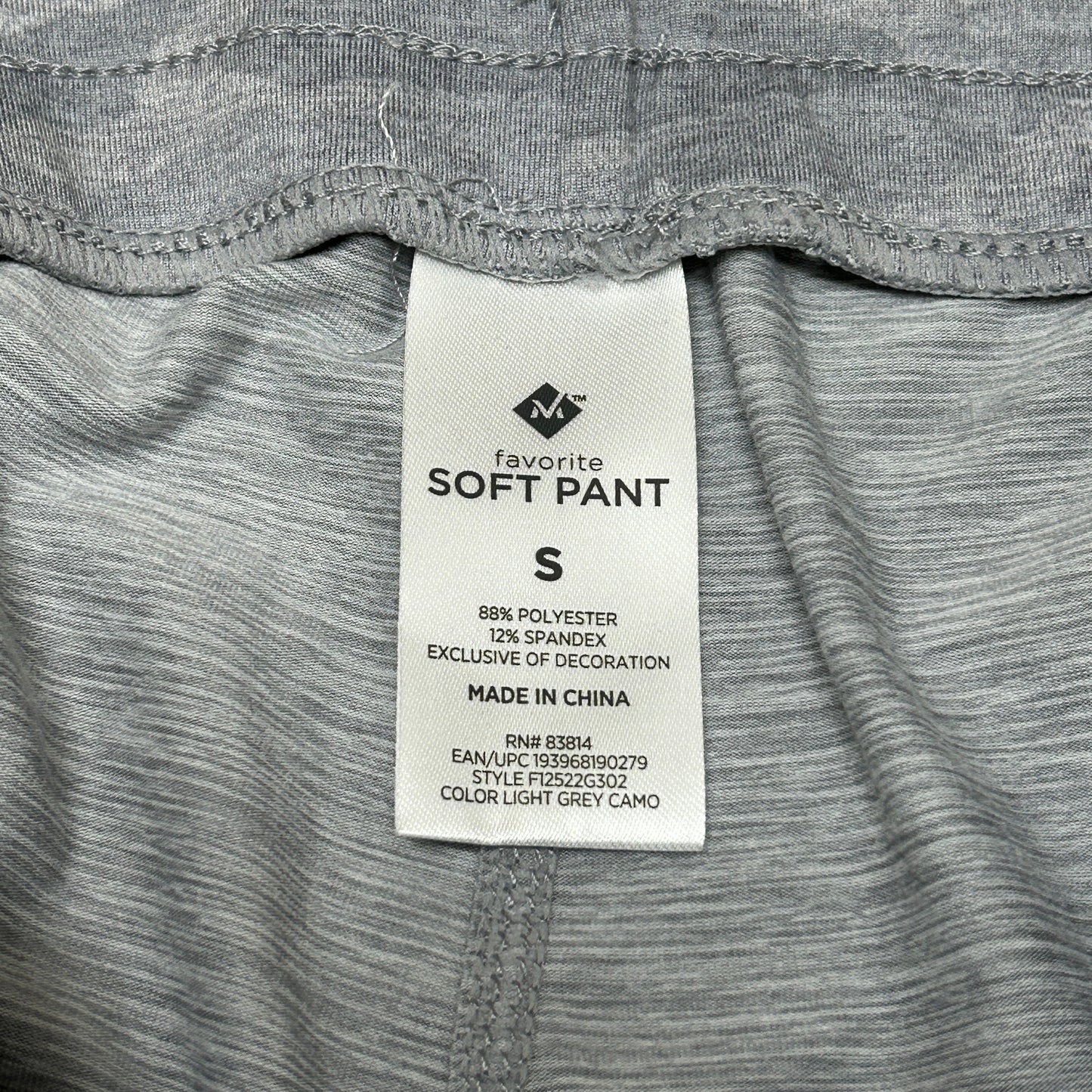 MEMBERS MARK Favorite Straight Leg Soft Pant Light Grey Camo Size Small (New)