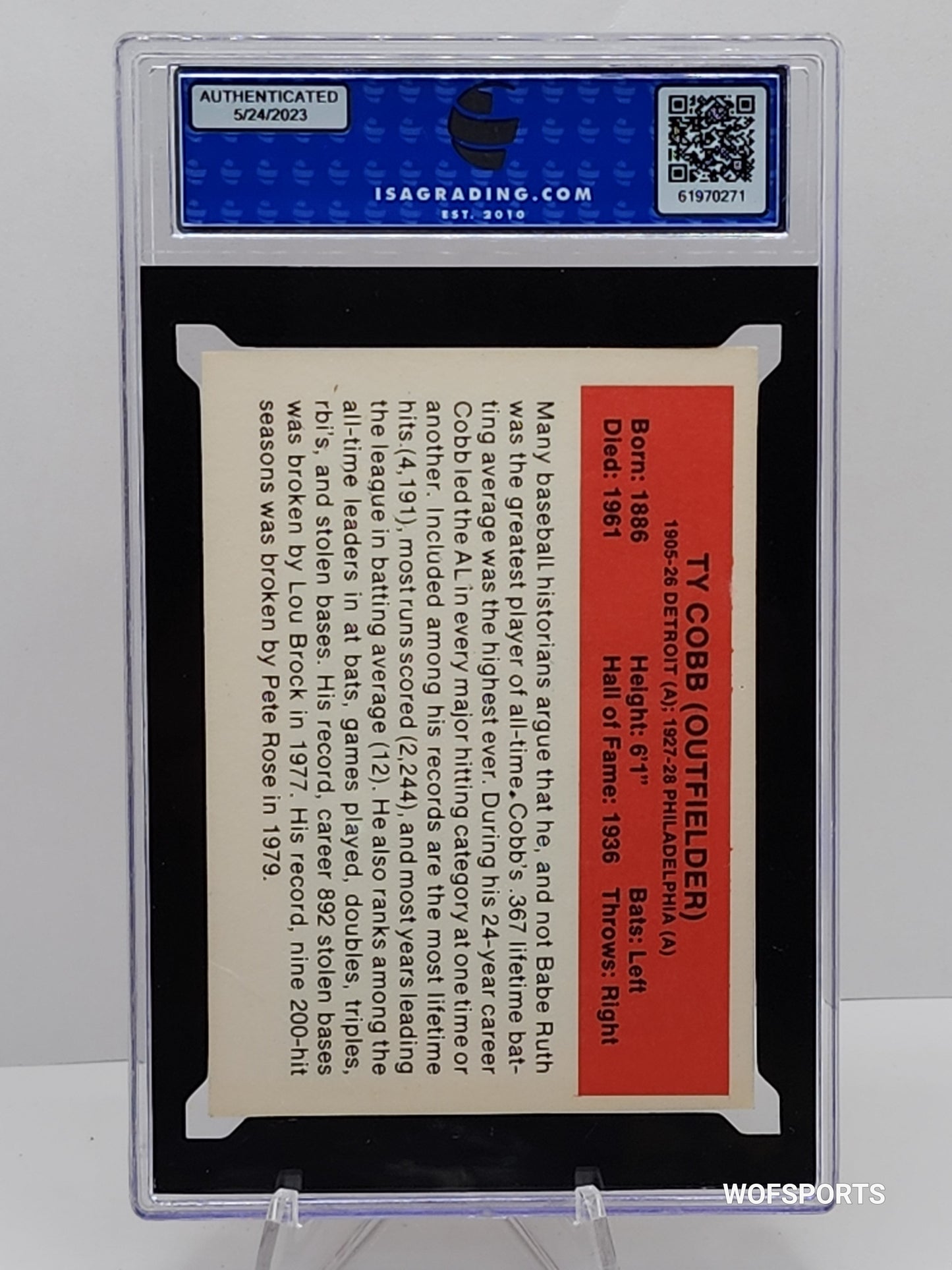 1987 Hygrade All-Time Greats Ty Cobb Promo Red Back ISA 4 VG-EX