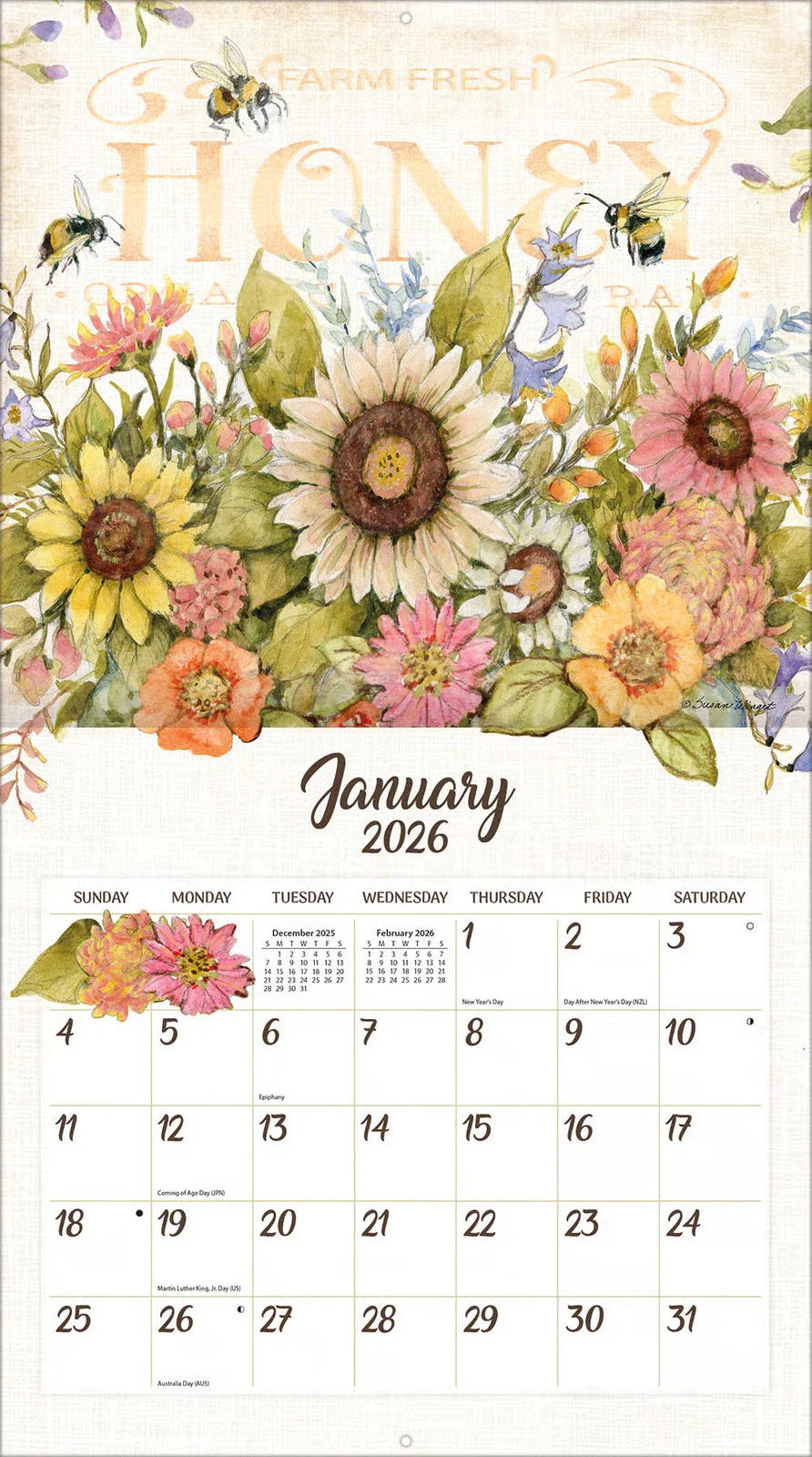 Bees in Bloom 2026 Wall Calendar with Bonus Print