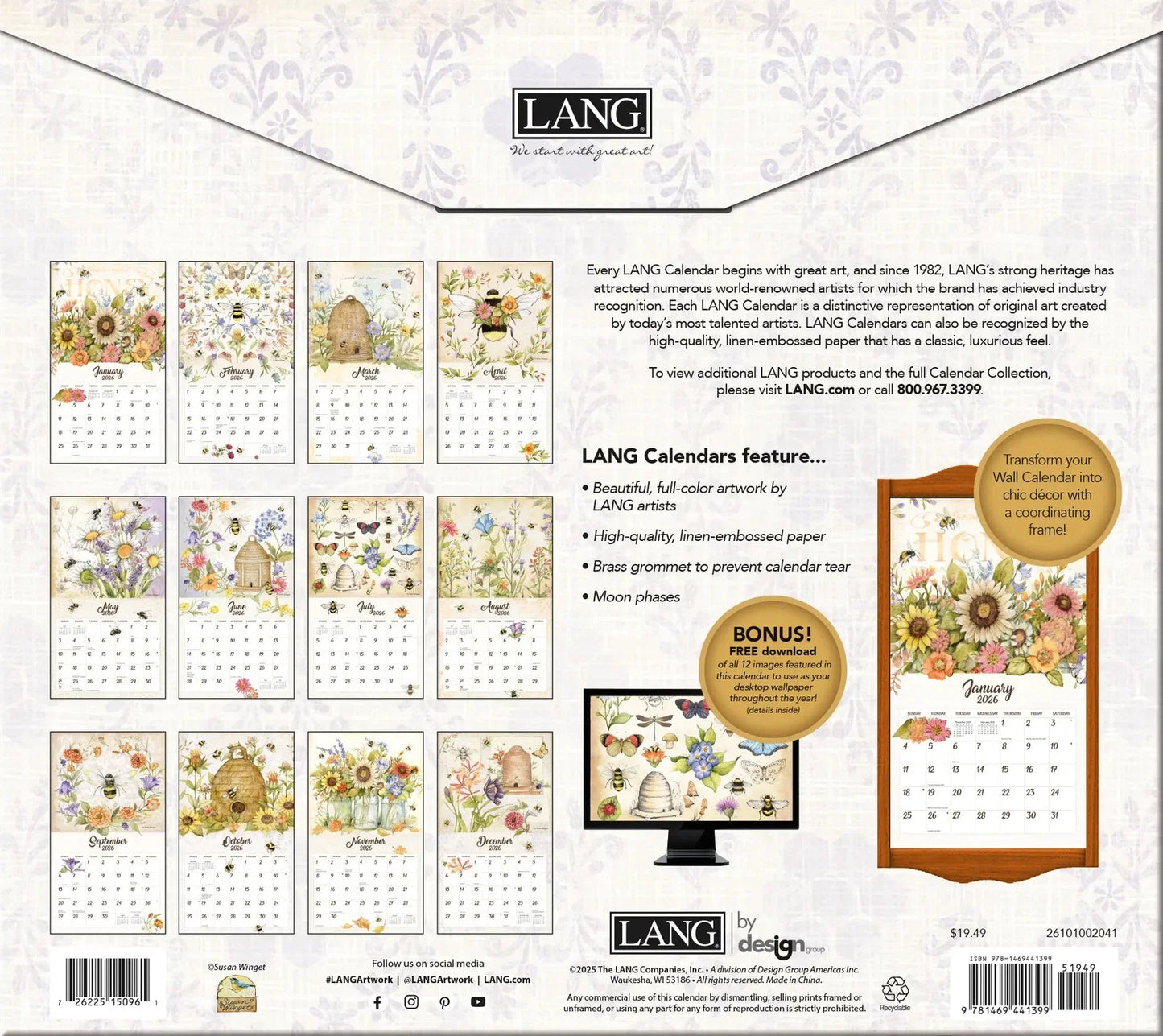 Bees in Bloom 2026 Wall Calendar with Bonus Print