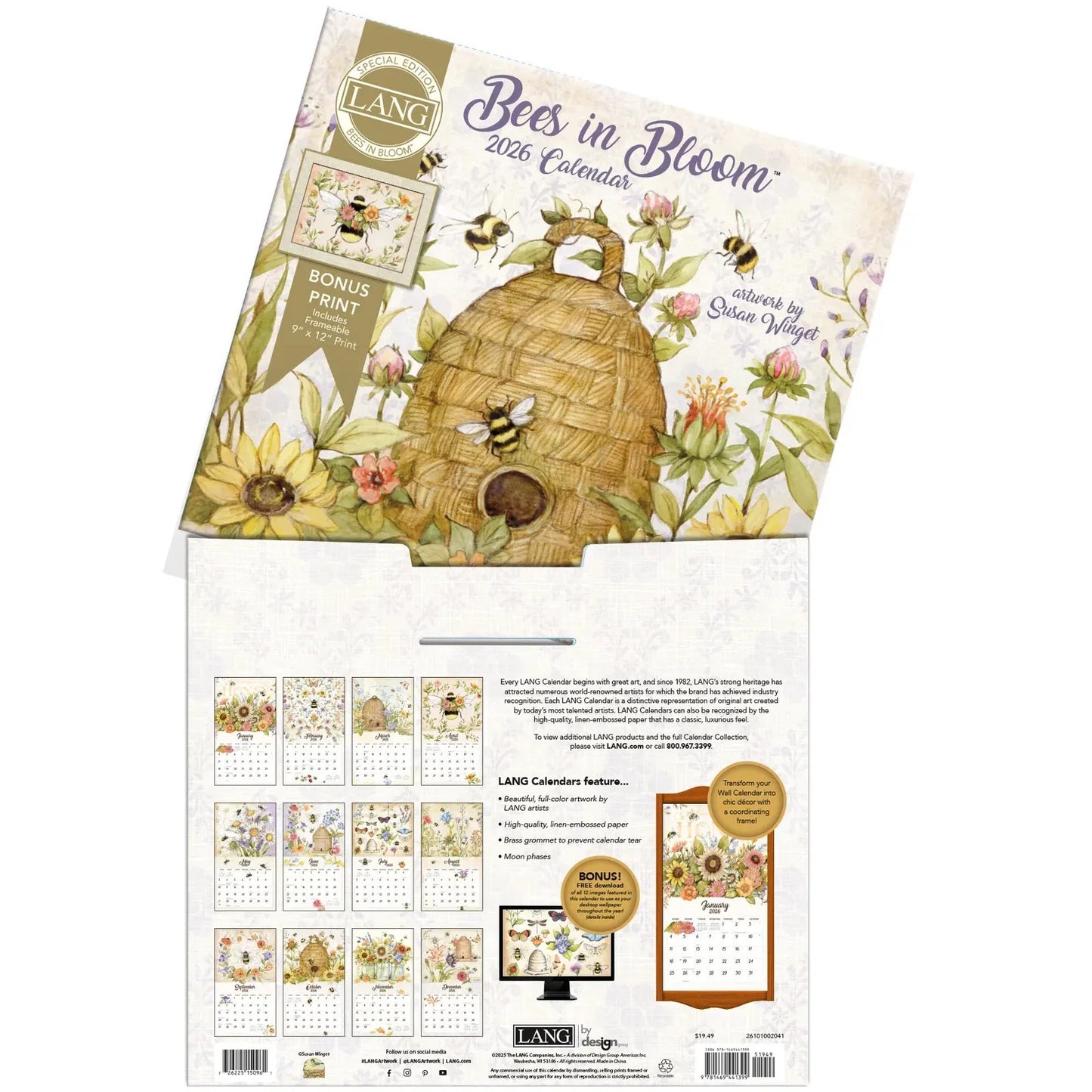 Bees in Bloom 2026 Wall Calendar with Bonus Print