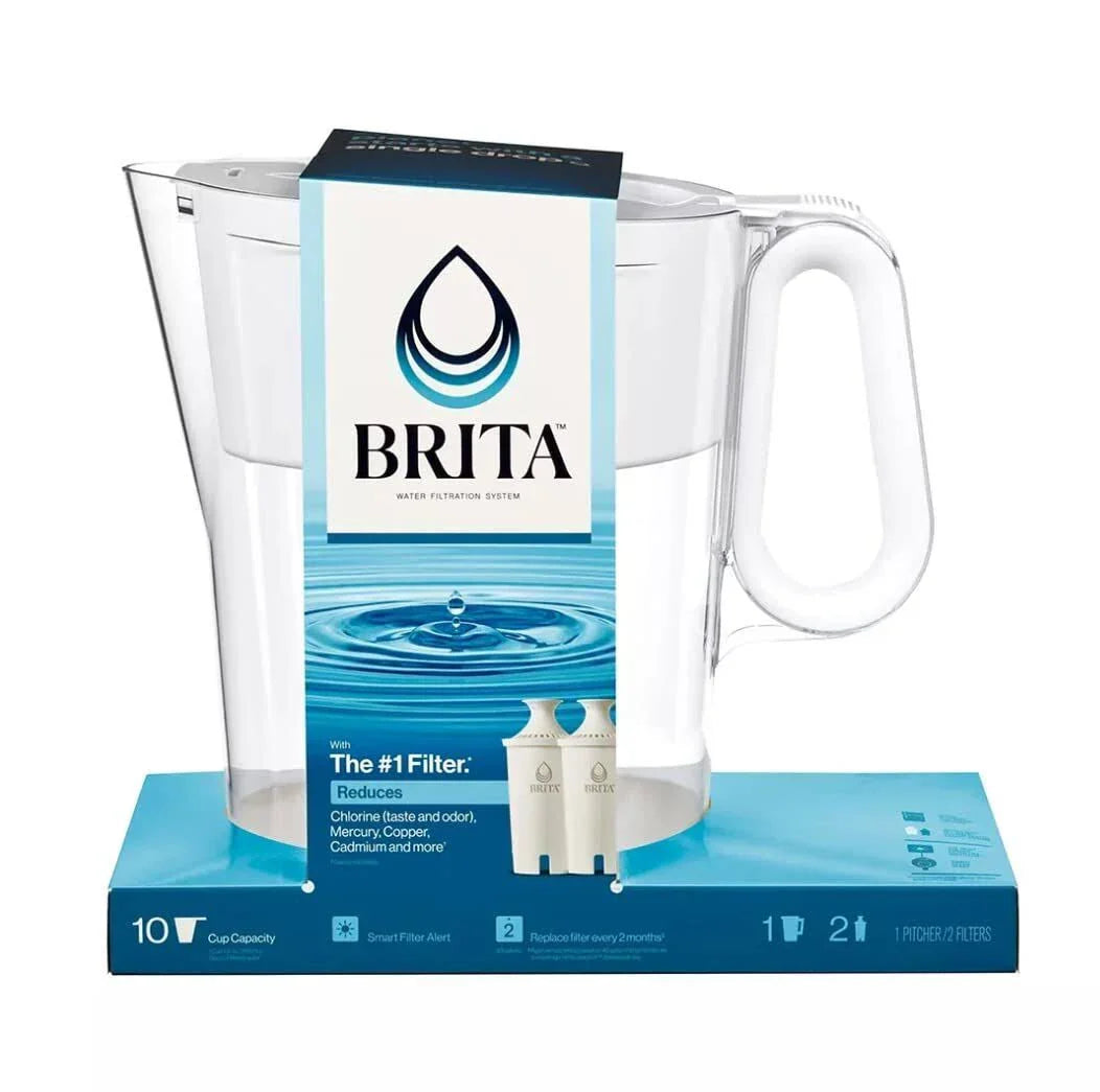Brita Champlain Water Filtration Pitcher, 10 Cup Capacity with 2 Replacement Filters Open Box