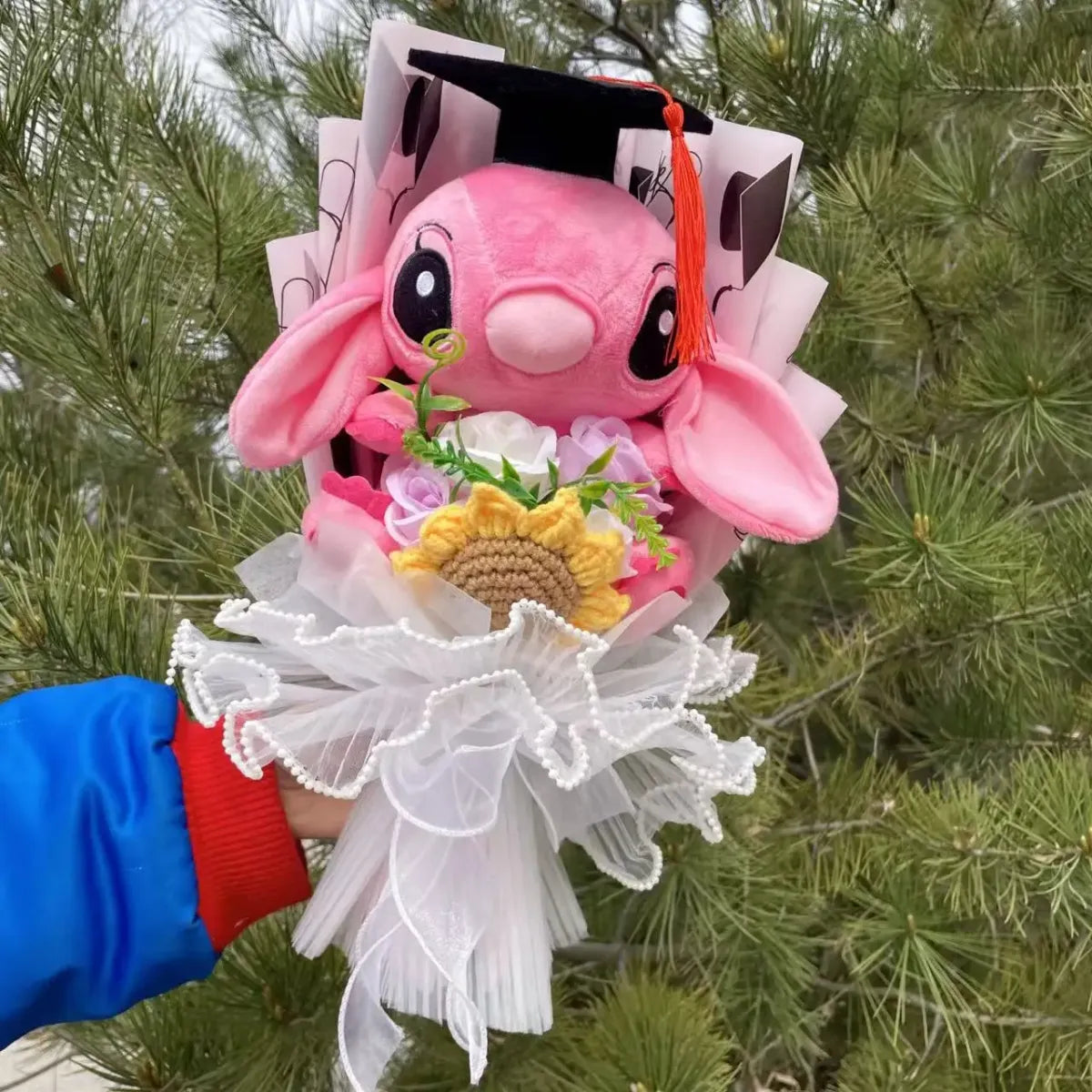Kawaii Stitch Plush Bouquet – Crochet Flowers Graduation & Valentine Gift