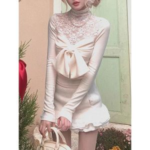 Ivory Lace Bow Top – Sweet Japanese Y2K Spring Style