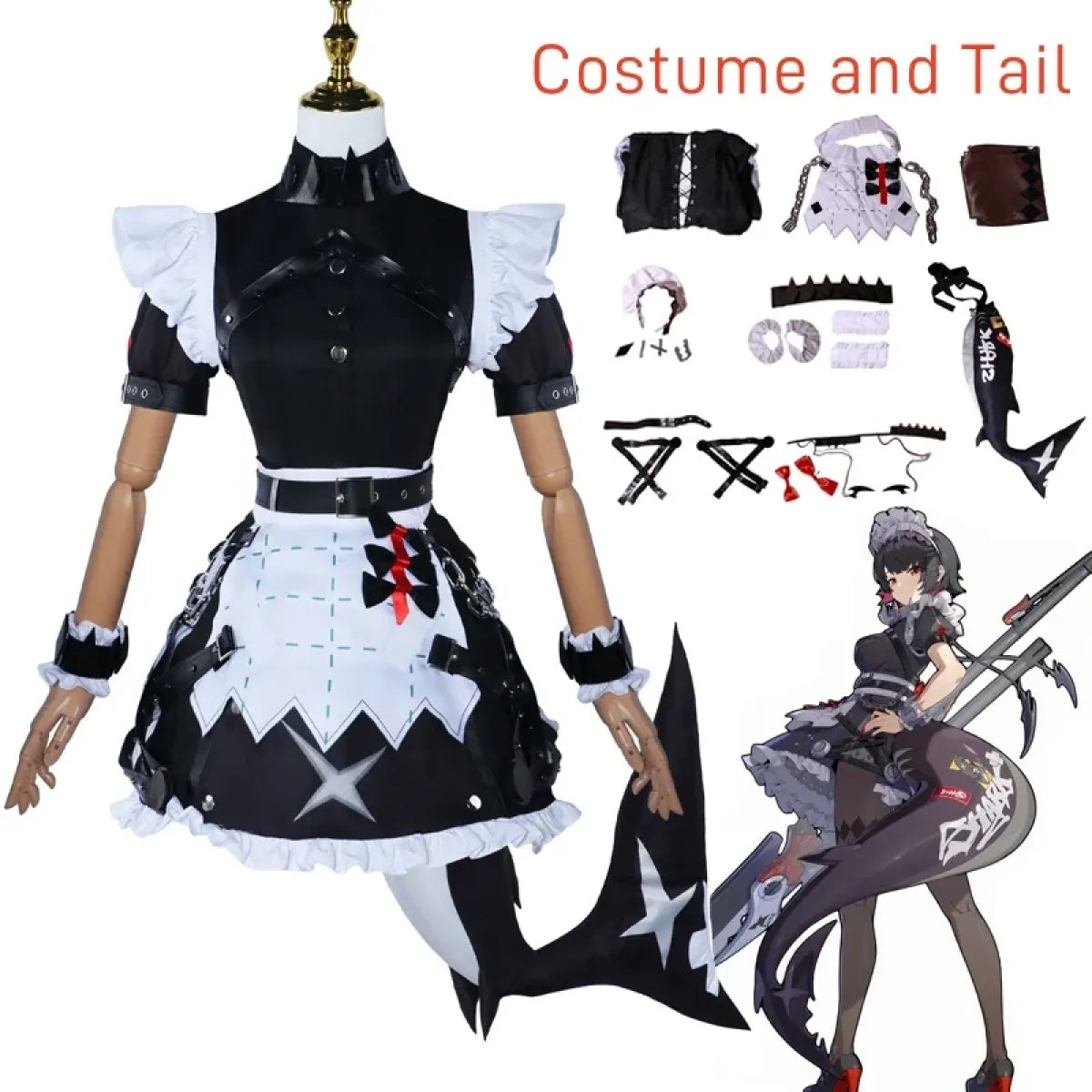 Ellen Joe Cosplay Costume – Zenless Zone Zero Maid Dress with Wig