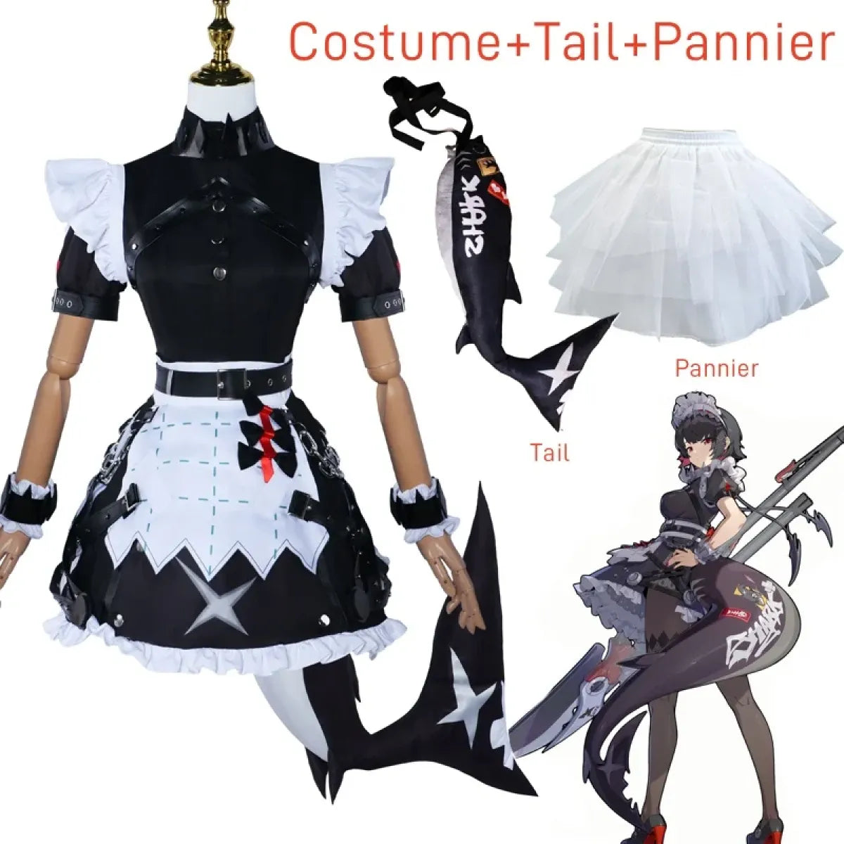 Ellen Joe Cosplay Costume – Zenless Zone Zero Maid Dress with Wig