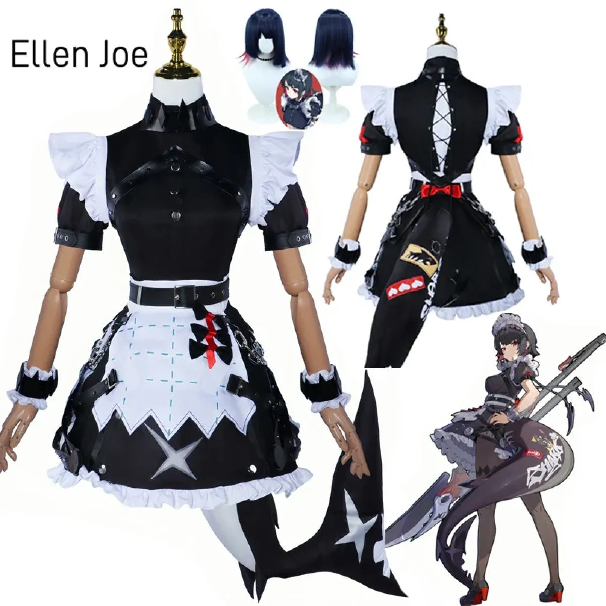 Ellen Joe Cosplay Costume – Zenless Zone Zero Maid Dress with Wig