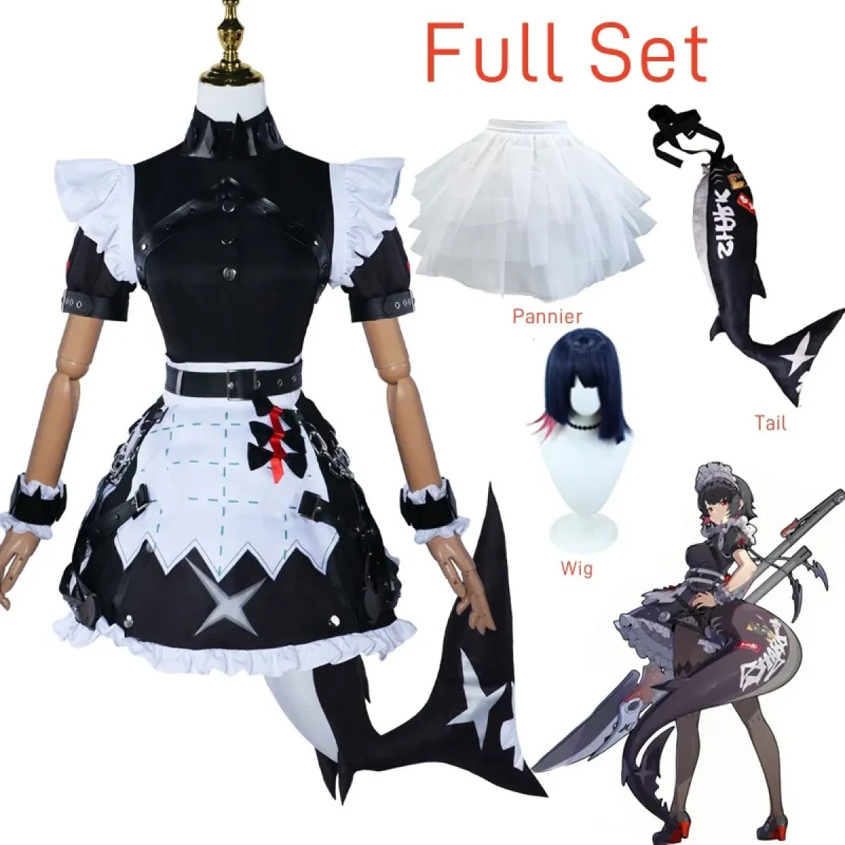 Ellen Joe Cosplay Costume – Zenless Zone Zero Maid Dress with Wig